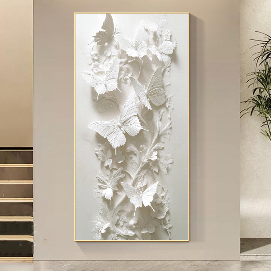 2D Pure White Butterfly and Flowers Wall Arts Posters Prints Canvas Painting for Living Room Wall Decor No Frame
