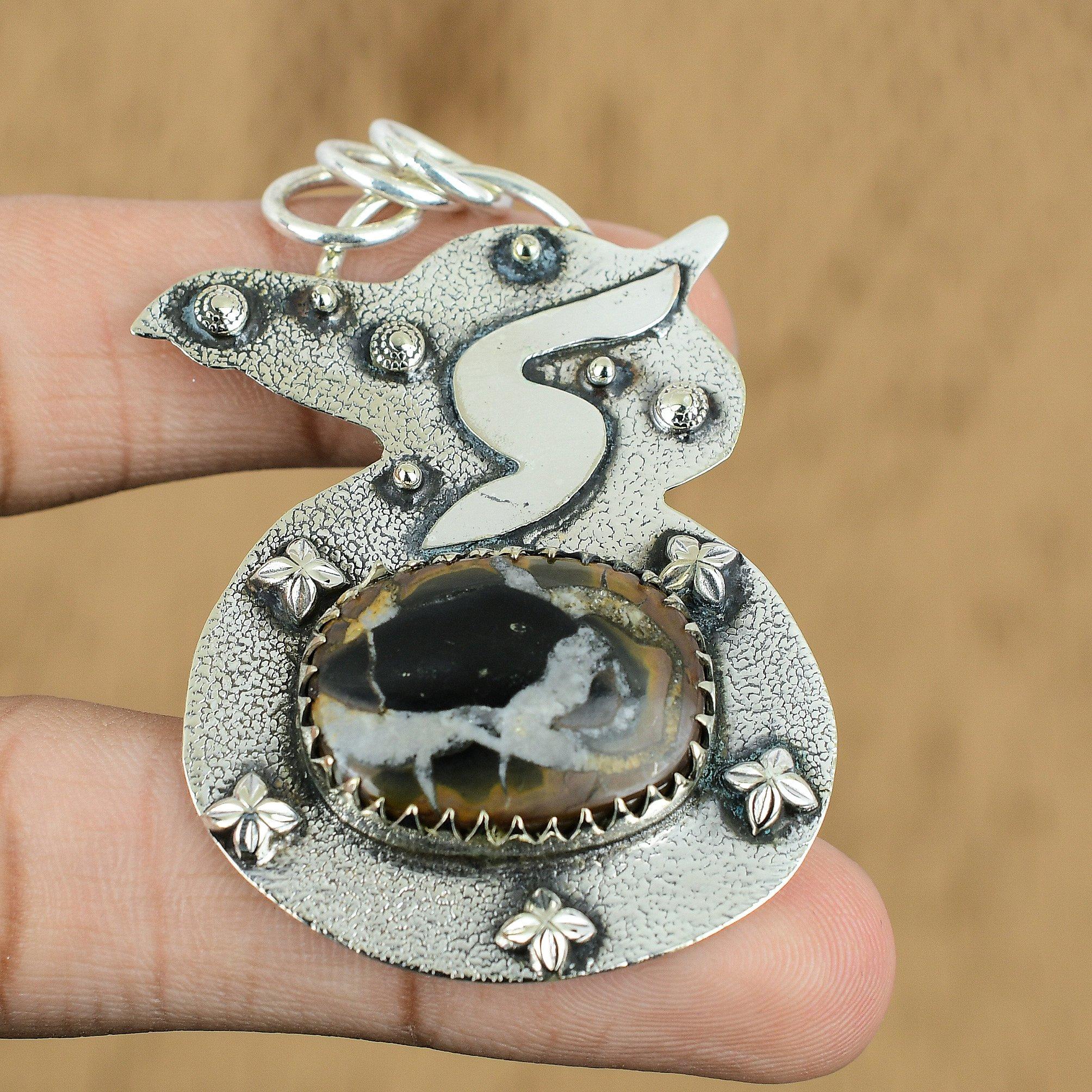 

Natural Moroccan Mud Crack Fossil Gemstone 925 Sterling Silver Pendant For Women