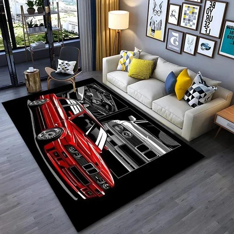 Racing Car Pattern Carpet for Man Cave Bedroom Living Room Home Sofa Decoration Washable Rug Kid Play Decor Floor Big Size Mat