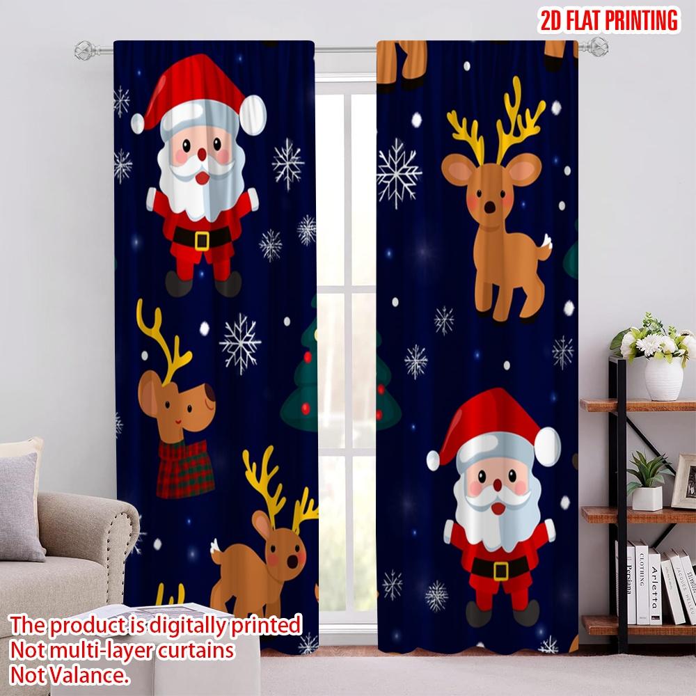 

2pcs,2D plane printing Window Curtain Christmas Trees Santa Reindeer Snowflakes Polyester Fabric (without rod) All Seasons 52.50 × 116.00 cm 2 pcs