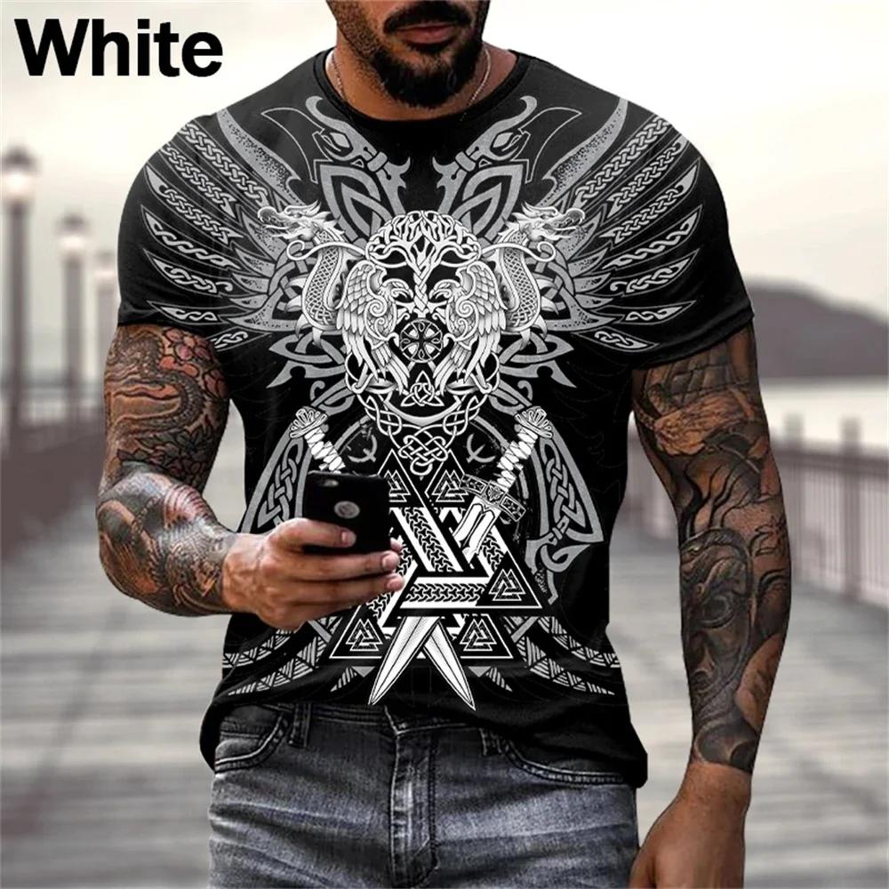 Summer Viking Tattoo Art Graphic 3D Print T-shirt Fashion Short Sleeve Casual Men's T-shirts