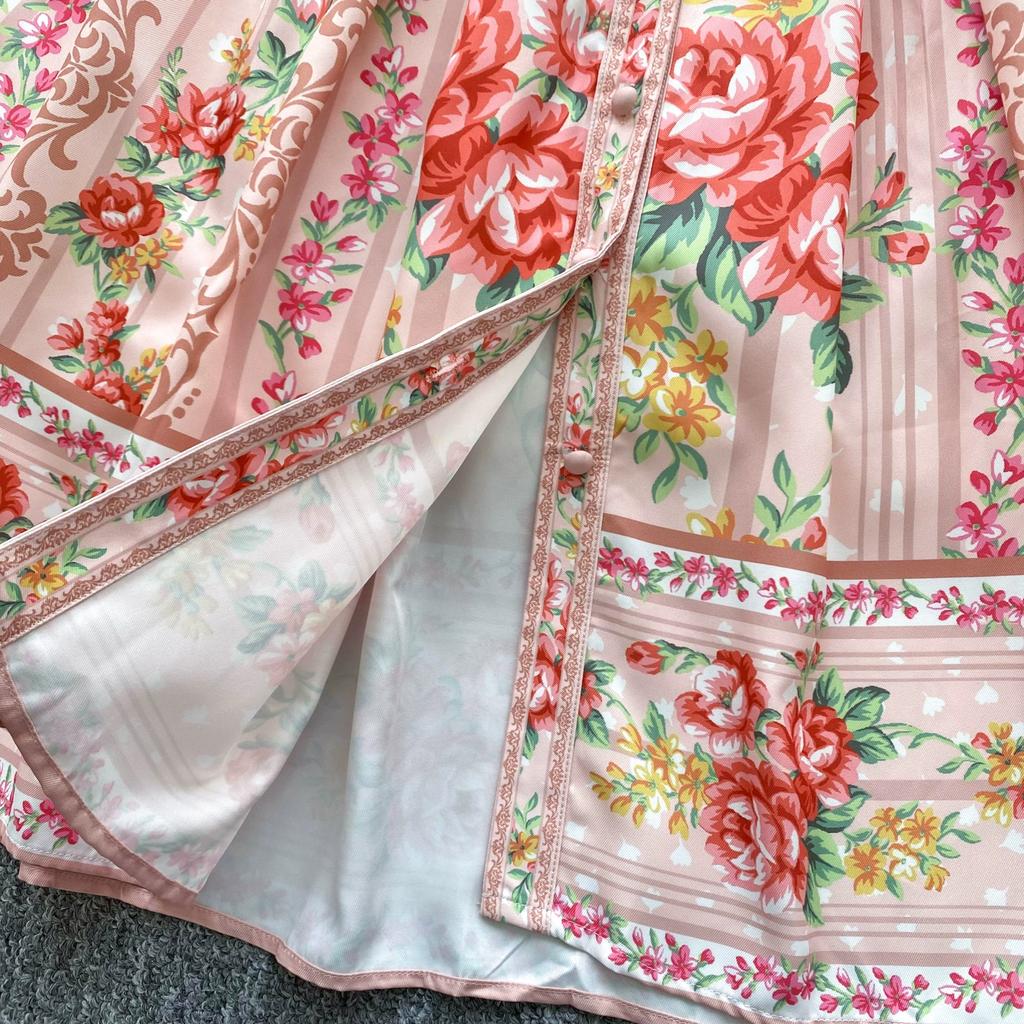 Spring Autumn Women Elegant Notched Collar Designer Print Long Maxi Holiday Party Blazer Dresses