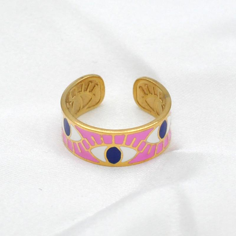 

FYSARA Винтажное ожерелье из нержавеющей стали с глазом, эмалированный набор штабелируемых украшений для женщин, разноцветные кольца, серьги с золотым покрытием 7