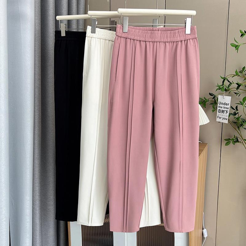 Women S Summer Thin High Waist Tapered Pants Plus Size Casual Cropped Trousers