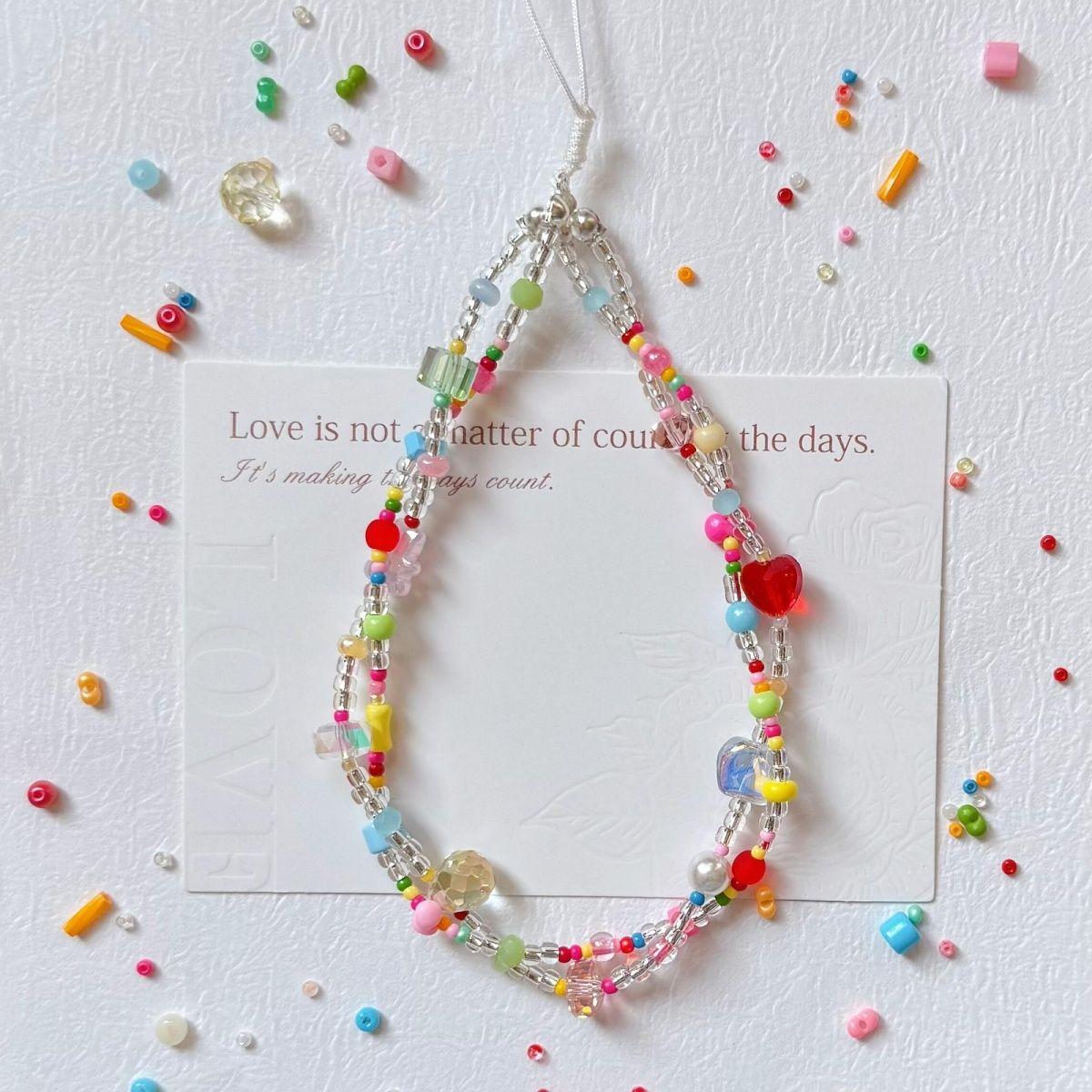 

Colorful Dopamine Girl Rice Bead Phone Case Charm Chain CCD Camera Card Holder Pendant DIY Handmade Creative Lanyard Other