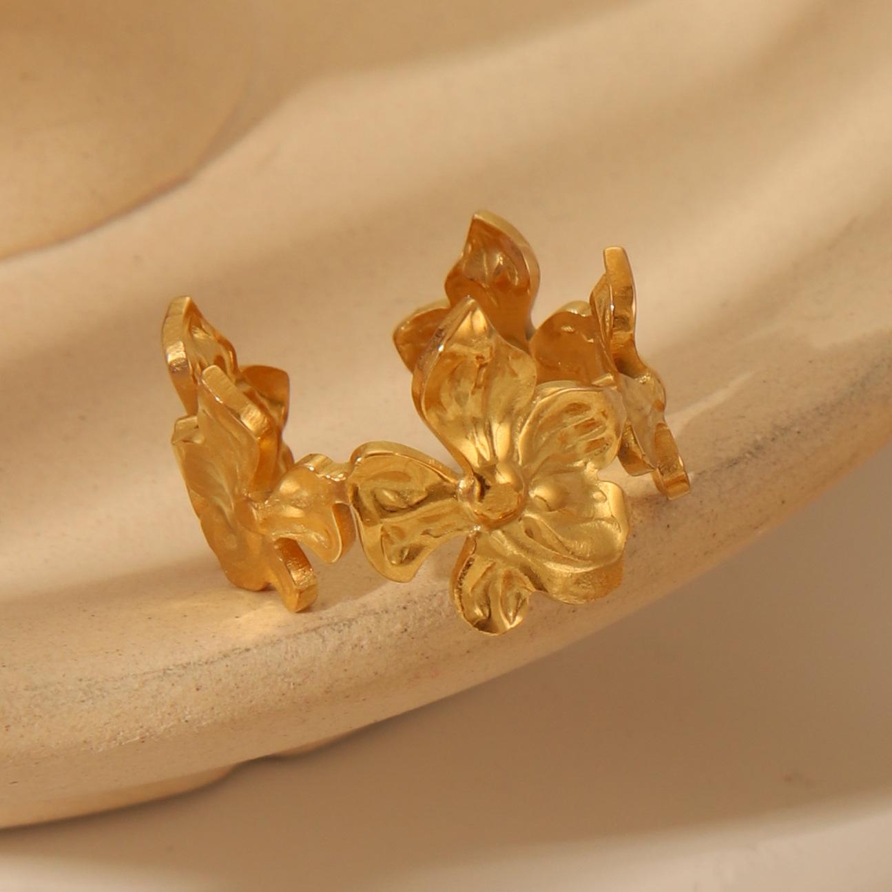 

Элегантное открытое кольцо из нержавеющей стали с покрытием из 18-каратного золота с уникальным корейским дизайном Adjustable Open