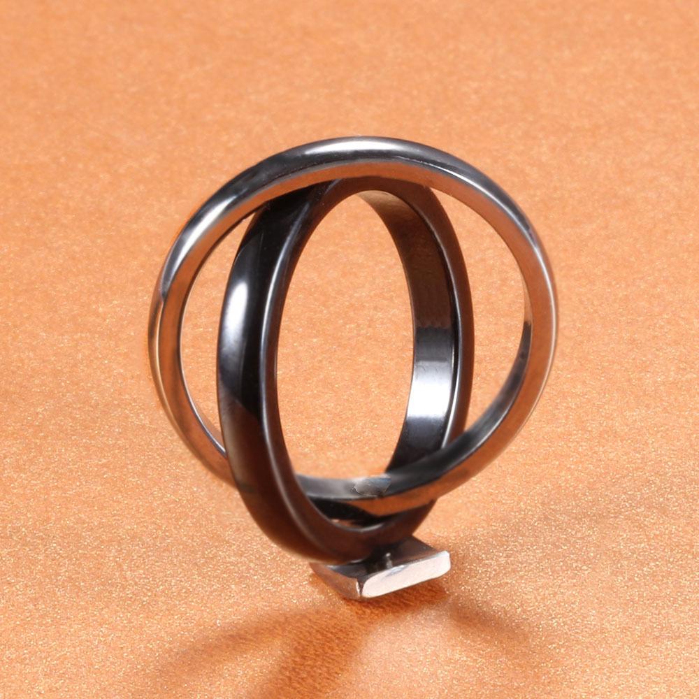 European & American 7MM Zirconia Inlaid Stainless Steel Black Silver Ceramic Women's Ring