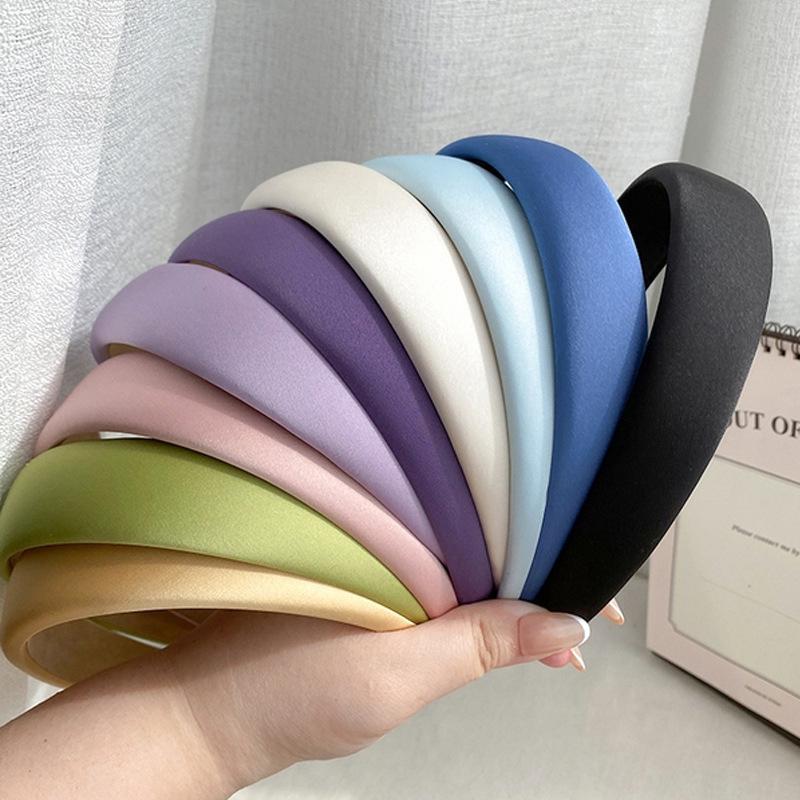 Spring New Glossy Satin Headbands for Women multi-color Light Pink 3cm wide thick sponge plastic Pad Hair bands