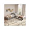 Lit d'angle, deux lits simples avec tiroirs de rangement, avec lit gigogne, 90x200 cm, sans matelas, lin, gris
