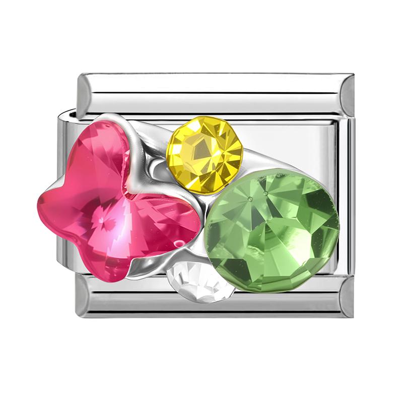 Shiny Colorful Crystal Butterfly Bow Knot Heart Italian Charm Links Fit 9mm Stainless Steel Bracelet Women Y2K DIY Making Gift