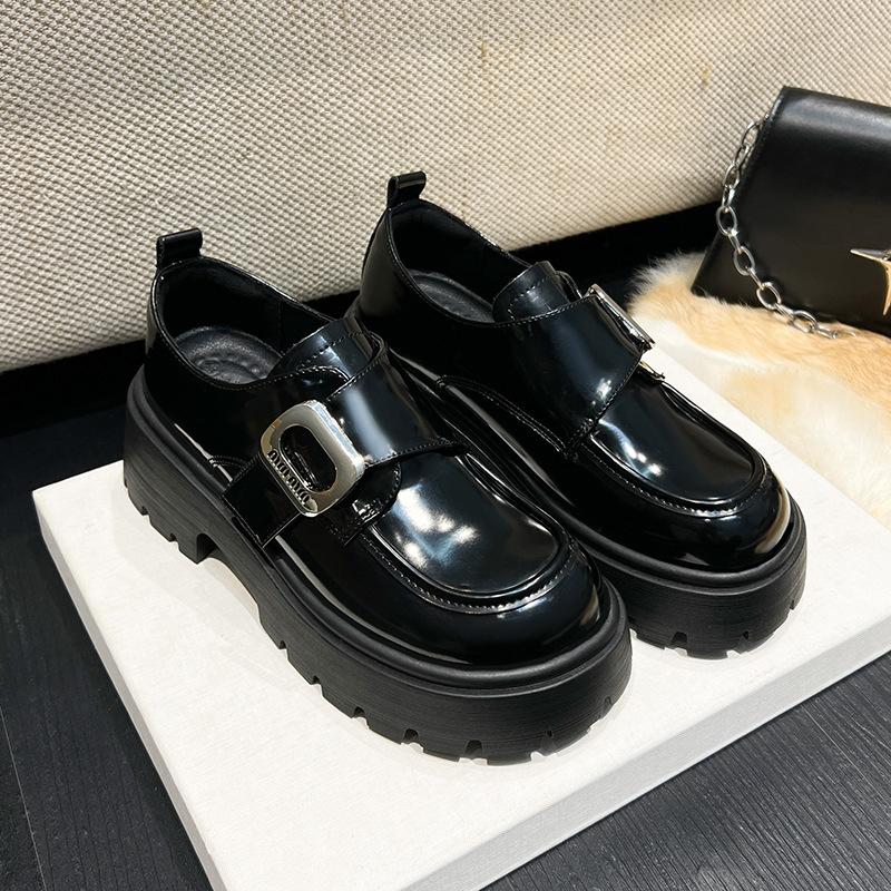 Shallow Mouth Light Low Wind Student Single Shoes Thick Sole Thick Heel Small Leather Shoes Women