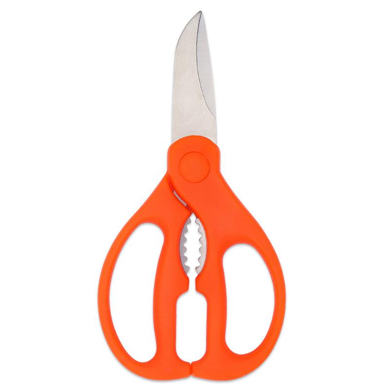 Stainless Steel Sharp Chicken Bone Food Scissors Vegetable Household Black Orange PP Handle Shears Barbecue with Nutcracker