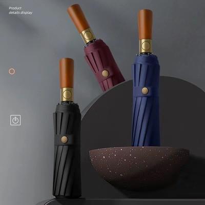 Ombrello antipioggia automatico con manico in osso da 10 pollici, stile vintage, pieghevole, protezione UV, per uomini e donne, adatto a molte occasioni