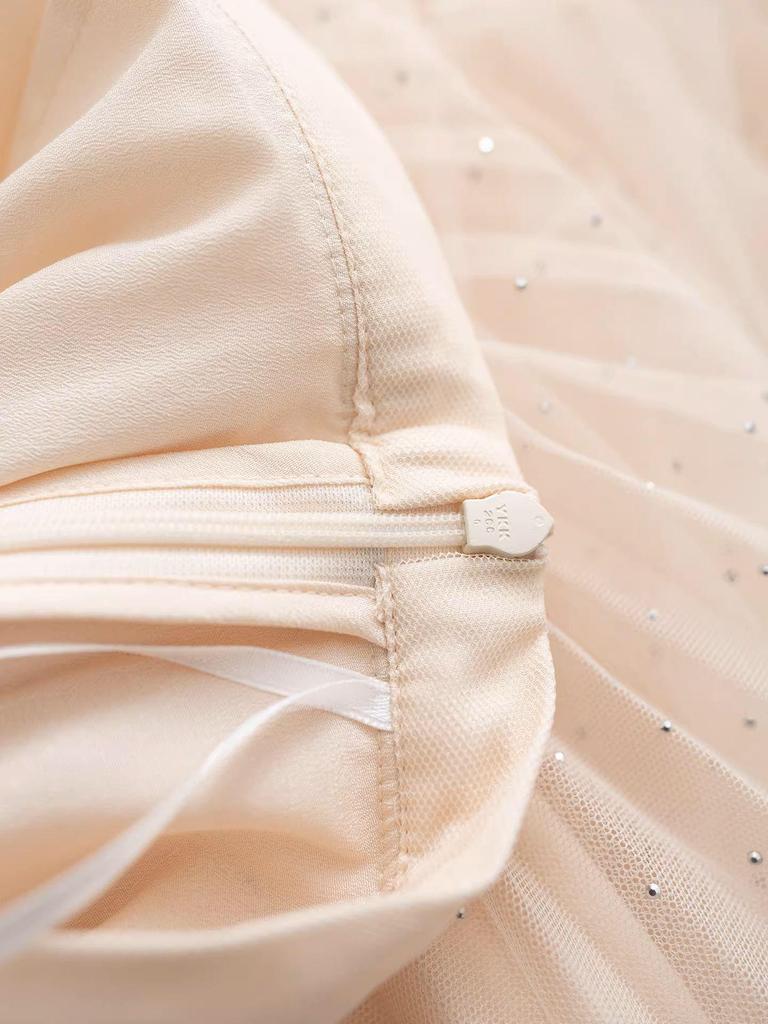 High-Quality Rhinestone Beaded Chain Mesh A-Line Pleated Skirt for Women