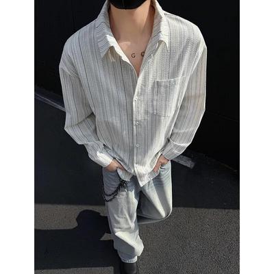 Men's Spring Stacking Long Sleeve Shirt Loose Casual Slightly Stretchy Plus Size Shirt
