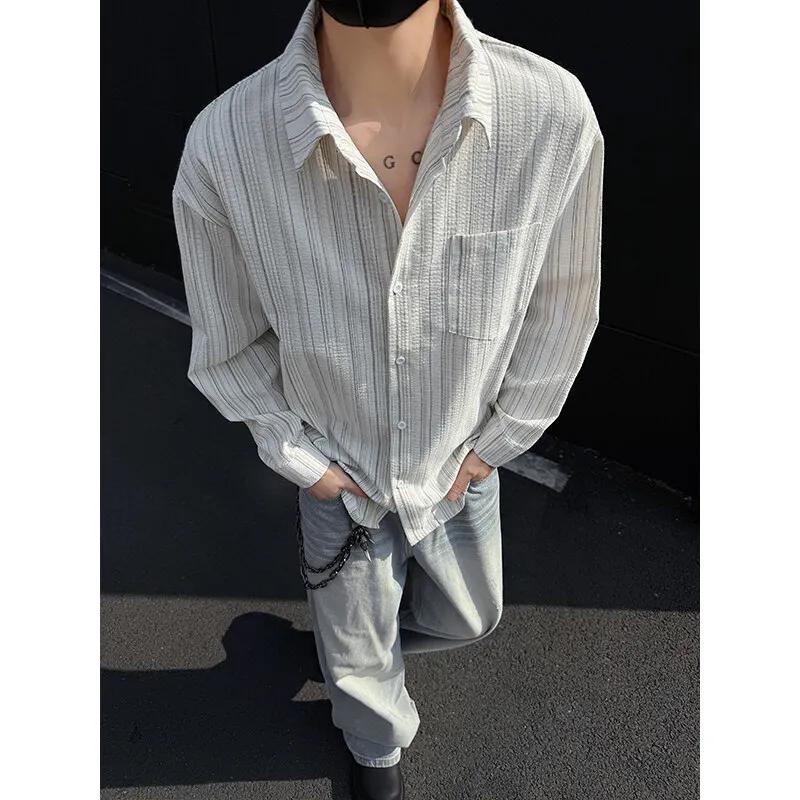 Men's Spring Stacking Long Sleeve Shirt Loose Casual Slightly Stretchy Plus Size Shirt
