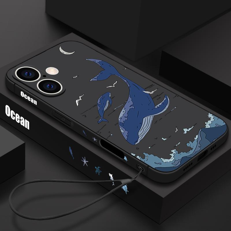 Shark Animal Patterned Phone Case For Samsung Galaxy S25 Ultra S24 S23 S22 Plus S21 FE A15 A16 A35 A36 A54 A55 A56 5G Shockproof Soft TPU Lanyard Case