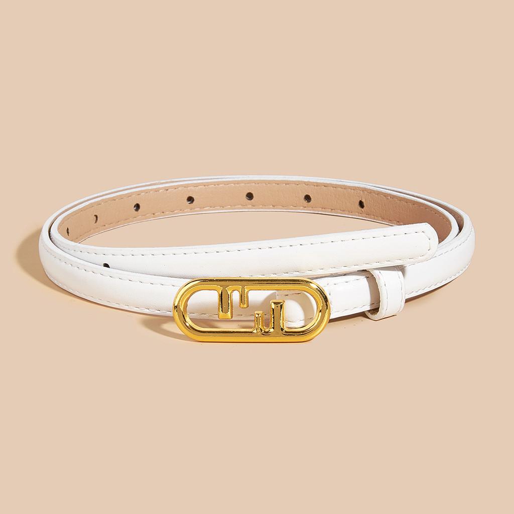 Simple Gold Oval Buckle Decoration Women Solid Color Slim Belt For Use Daily