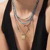 Women's Layered Necklace with French Natural Turquoise Beads & Devil's Eye Zircon Pendant