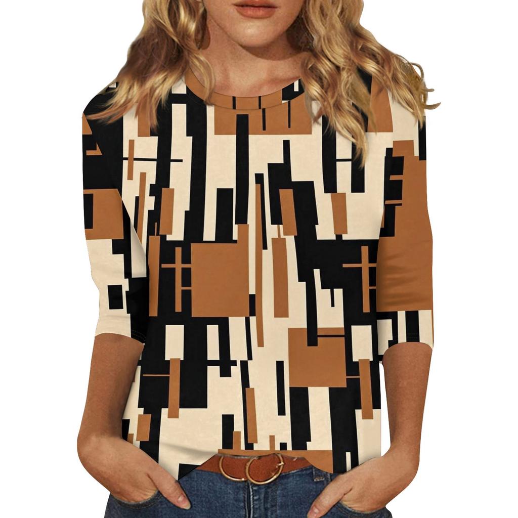 Koszule z rękawami 3/4 dla kobiet Śliczne nadruki Koszulki z nadrukami Bluzki Casual Plus Size Podstawowe topy Pulower