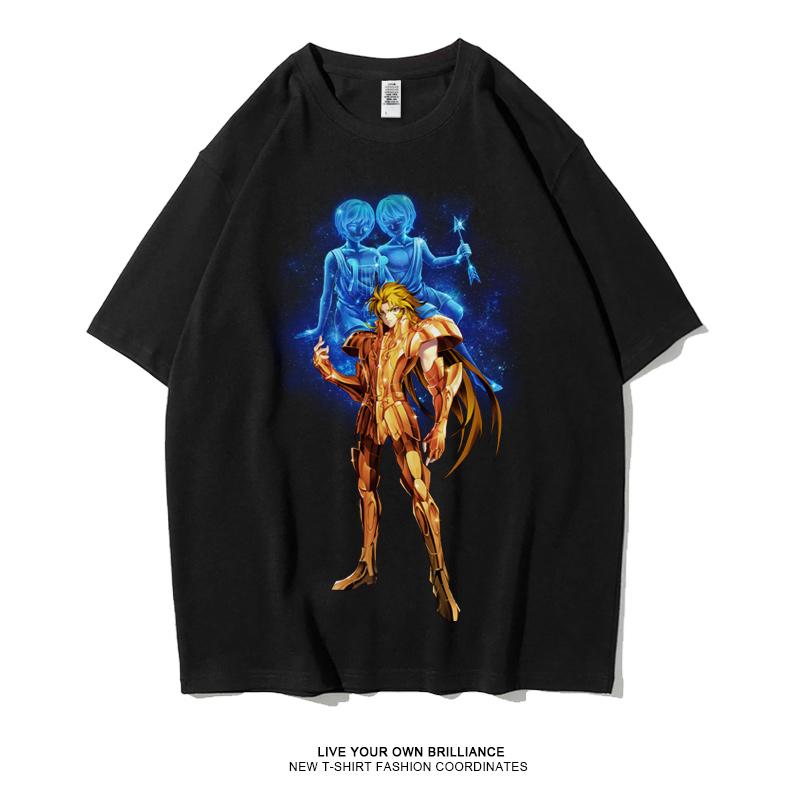 Japanese Anime Saint Seiya Golden Zodiac Sports Rock Fitness Casual Hip Hop Men's Top Short Sleeve T-shirt Girls T-shirt Couple