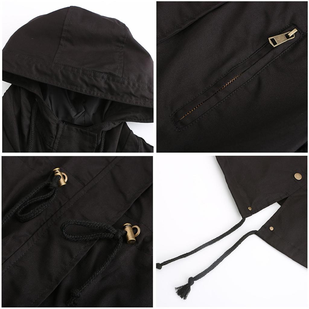 Women's Cotton Loose Hooded Trench Coat Spring And Autumn Coat