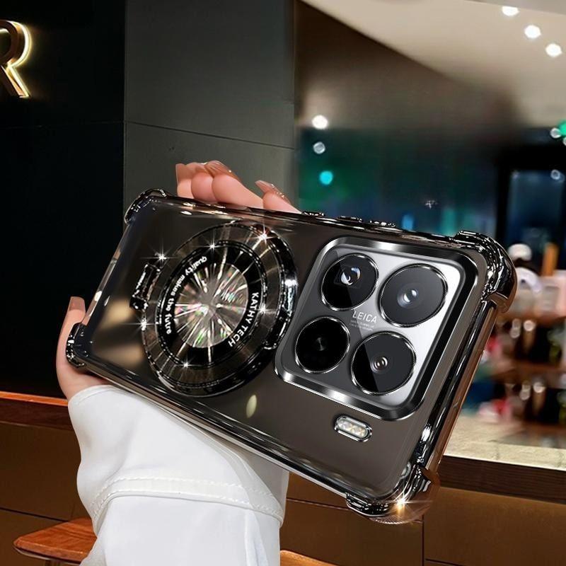 Nárazuvzdorné pouzdro pro Xiaomi 15T 14T 13T Pro Kryt s magnetickým stojánkem pro Xiaomi 15T Stojánek Průhledný měkký silikonový zadní kryt