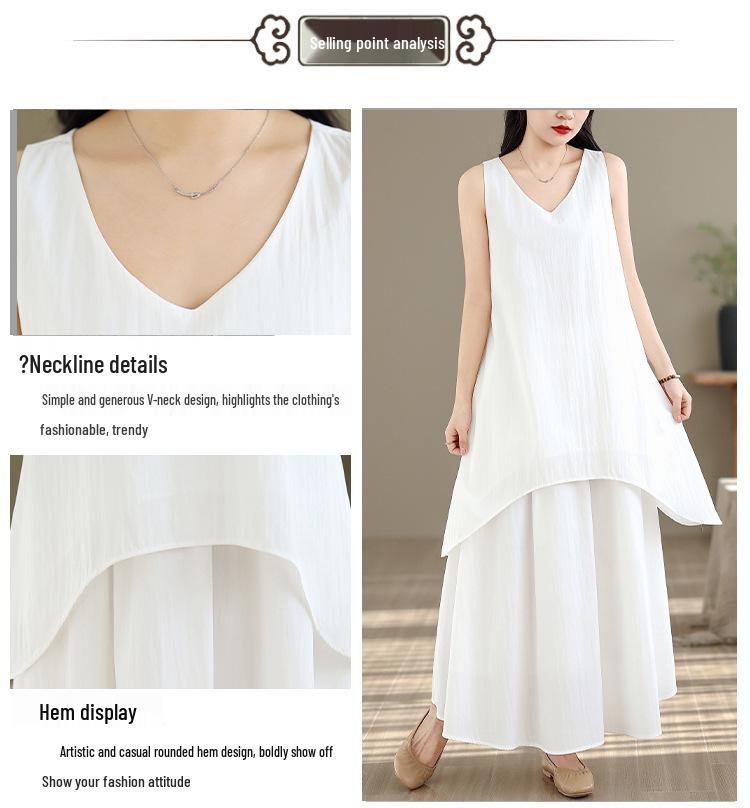 Women's High-End White Sleeveless Suit Dress - Loose Vest & Irregular Skirt Two-Piece Set