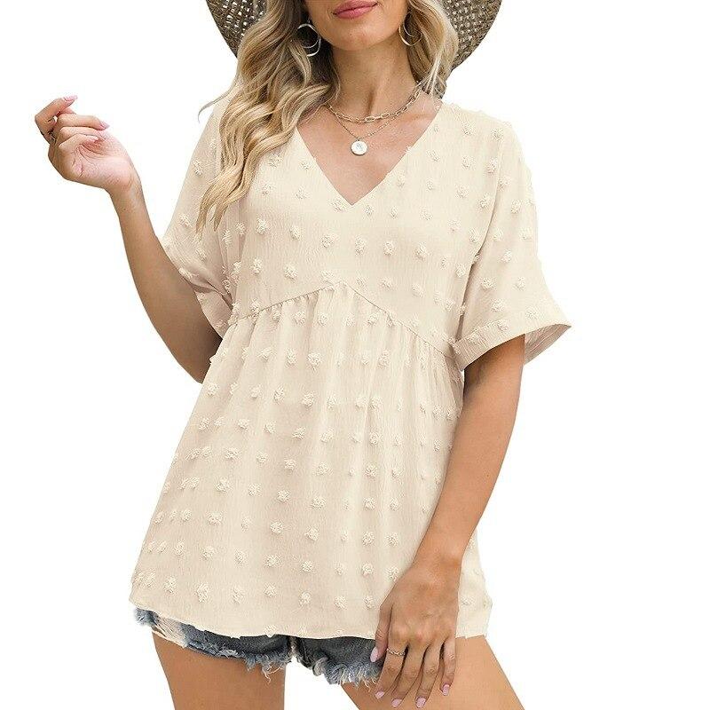 2023 Summer V-Neck White Blouse Elegant Clothes Casual Loose Flare Half Sleeve Chiffon Shirt Fashion Tops Blusas De Mujer 26480