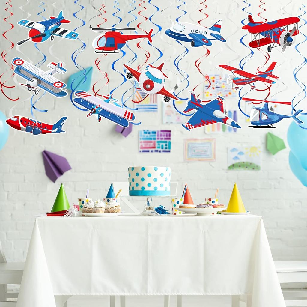 30 Pieces Airplane Hanging Swirls Decoration Airplane Party Supplies Plane Foil Swirls Whirls Ceiling Whirls Hanging Spiral Streamers for Plane Theme
