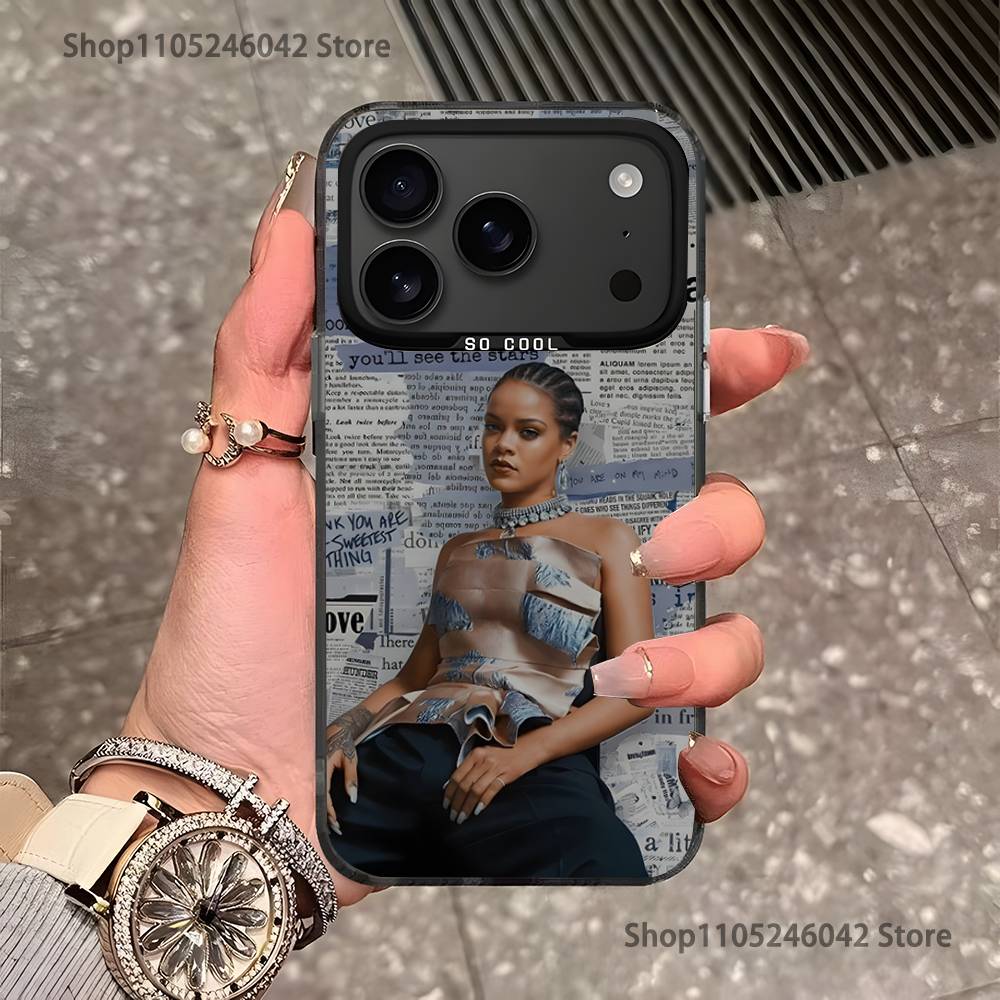 Singer R-Rihannas For iPhone 17,16,15,14,13,12,11,Pro,MAX,Plus Black Shockproof Candy Matte Cover