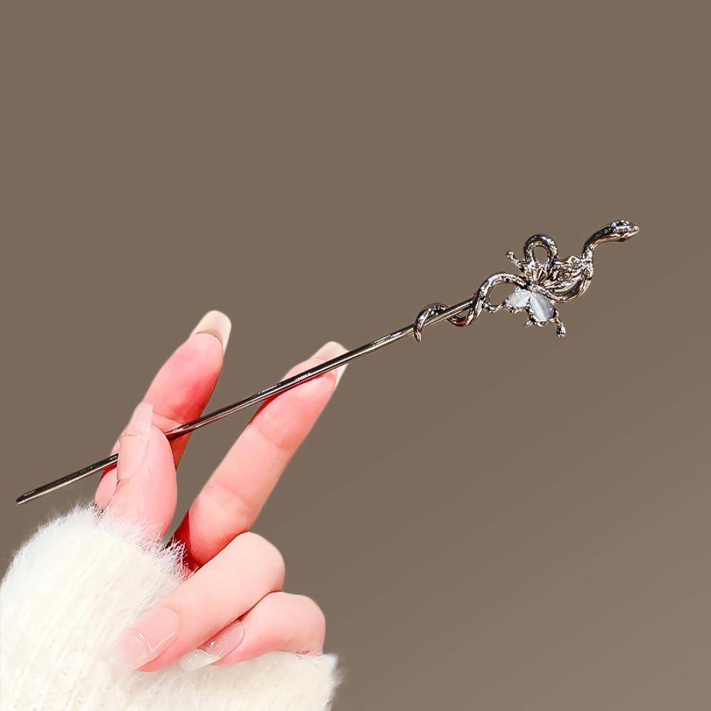 

2026 New Chinese Style Snake Shape Rose Hair Stick for Women Vintage Red Crystal Tassel Chopstick Hair Sticks Hair Accessories