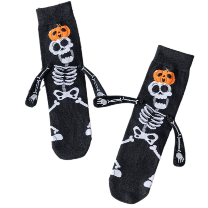 Creative Embroidery Skeleton Hand Design Cotton Halloween Ankle Socks Unisex Comfortable Casual Wear Party Accessory