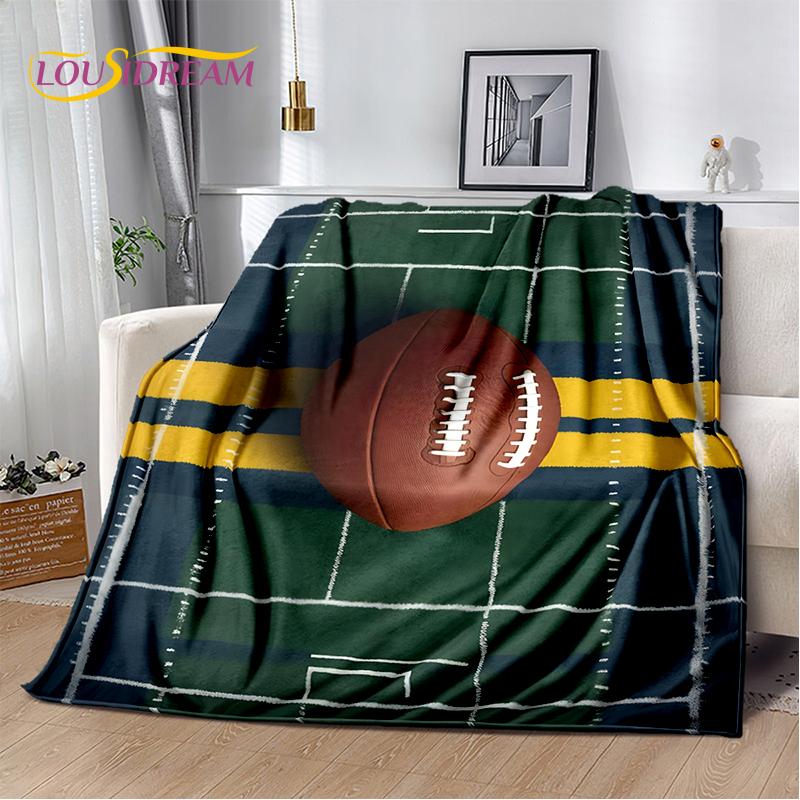 2025 Rugbyfeld Rugby American Football Cartoon Weiche Decke, Weiche Überwurfdecke für Zuhause Schlafzimmer Bett Sofa Reiseabdeckung Kind