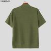 INCERUN Men High Neck Short Sleeve Casual Rib Fitted Tops T-shirts