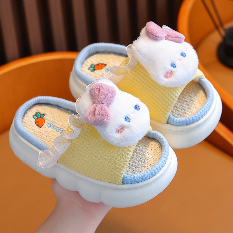 Kids' Princess Linen Slippers: Non-Slip, Thick-Sole, for Spring & Autumn.