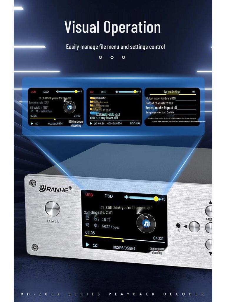 DSD Lossless HiFi Bluetooth 5.1 Music Player with USB and Turntable, DTS Dolby AC3 Decoding.
