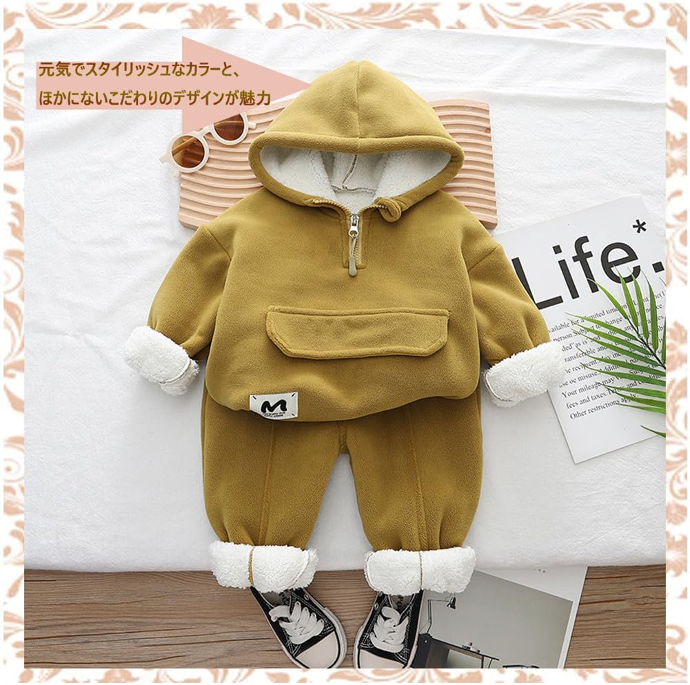 JIANGWEI Sportswear and Sweatpants Set for Baby and Girls and Round Long Warm Thick Brushed and Hooded Perfect for Everyday and Set, 2-Piece Kids,