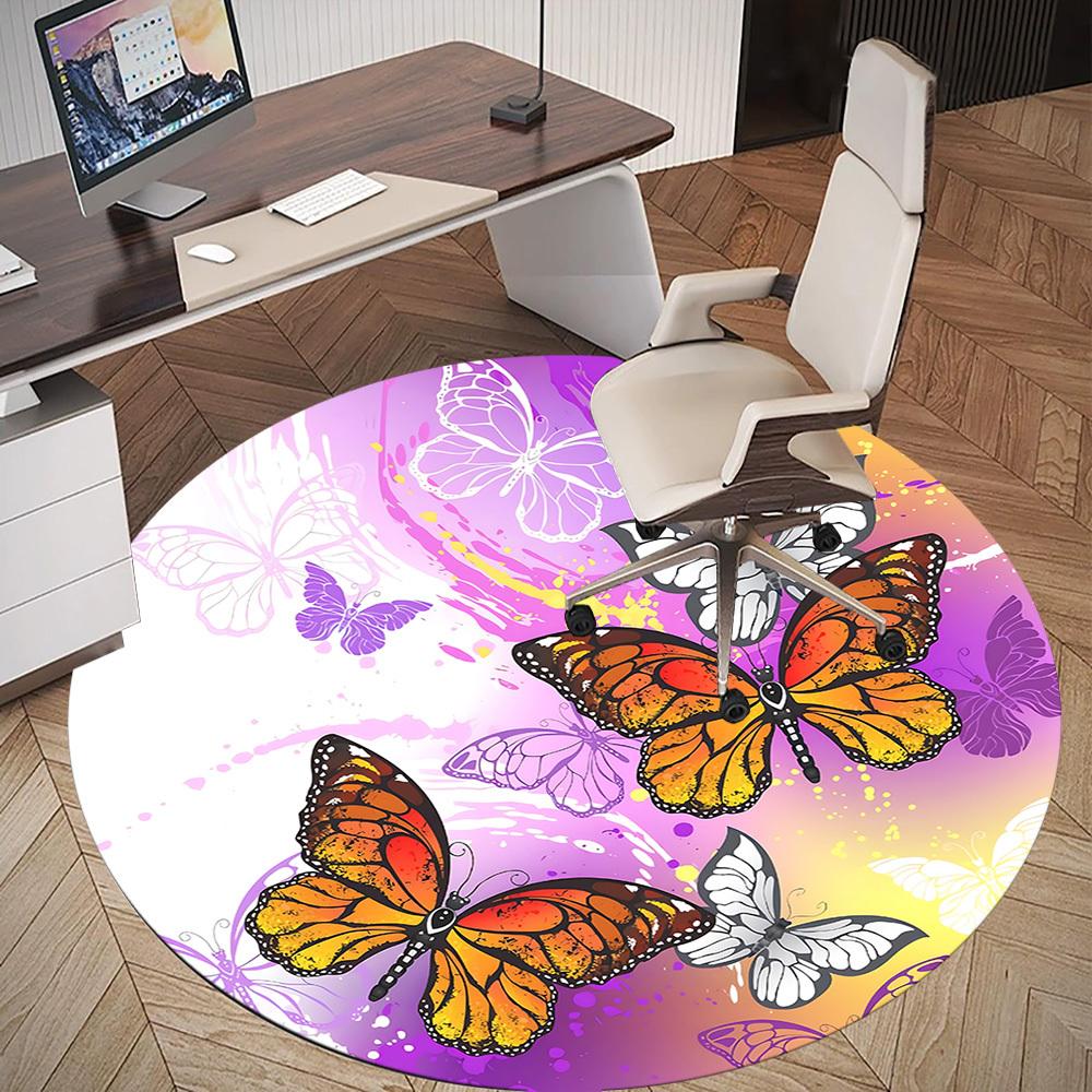 1pc Butterfly Artwork Round Chair Mat Area Rug - Non-Slip, Floor Mat for Office, Bedroom, and Indoor Decor C1125185