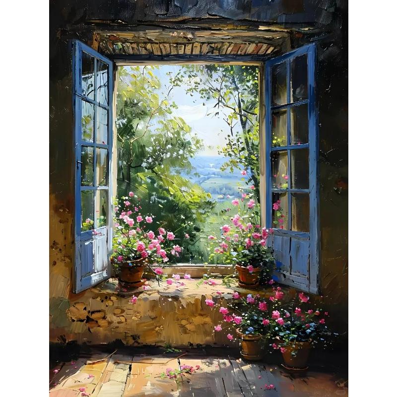 Abstract Colorful Graffiti Town Landscape Canvas Painting Modern Art Window Sea View Aesthetic Posters Prints Living Room Decor