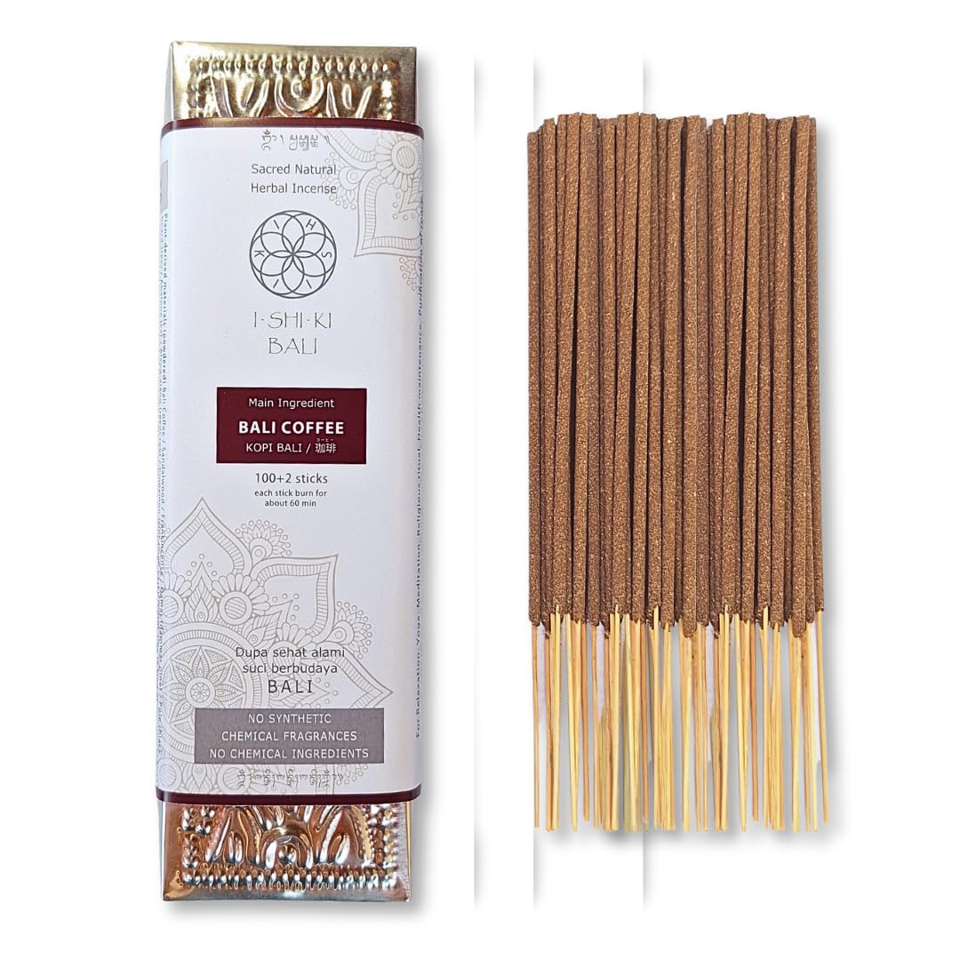 

BALI Sacred Natural Herbal 100 Made in Bali with 30 Natural Natural Aroma I-SHI-KI Incense, Incense, Sticks, Ingredients, Organic, (Bali Coffee)