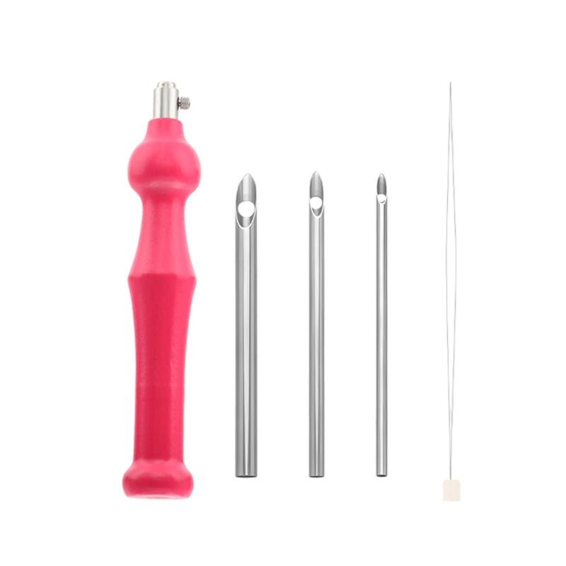 

Beginner Punching Needle Embroidery Set with 3 Needle Head 1 Threader, Wood Handle Embroidery Pen Punching Needle Set