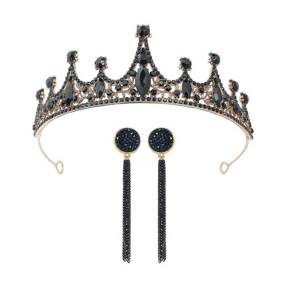 Barokowa Retro Czarna Luksusowa Korona Tiara Ślubna Suknia Ślubna Ślub Urodziny Korona