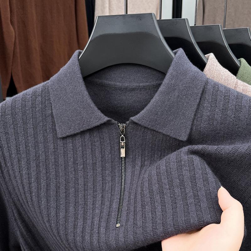 

Hengyuanxiang Men s 100% Australian Wool Lapel Sweater - Autumn/Winter 2025 Solid Color Knit Long Sleeve 170
