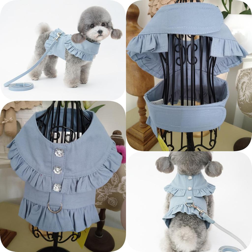 Frilled Clothing Harness with Glitter Decorations and Easy to Put On and Take Includes Matching Fabric Dog Walking for Dogs and Pet Use [Lady glamour]