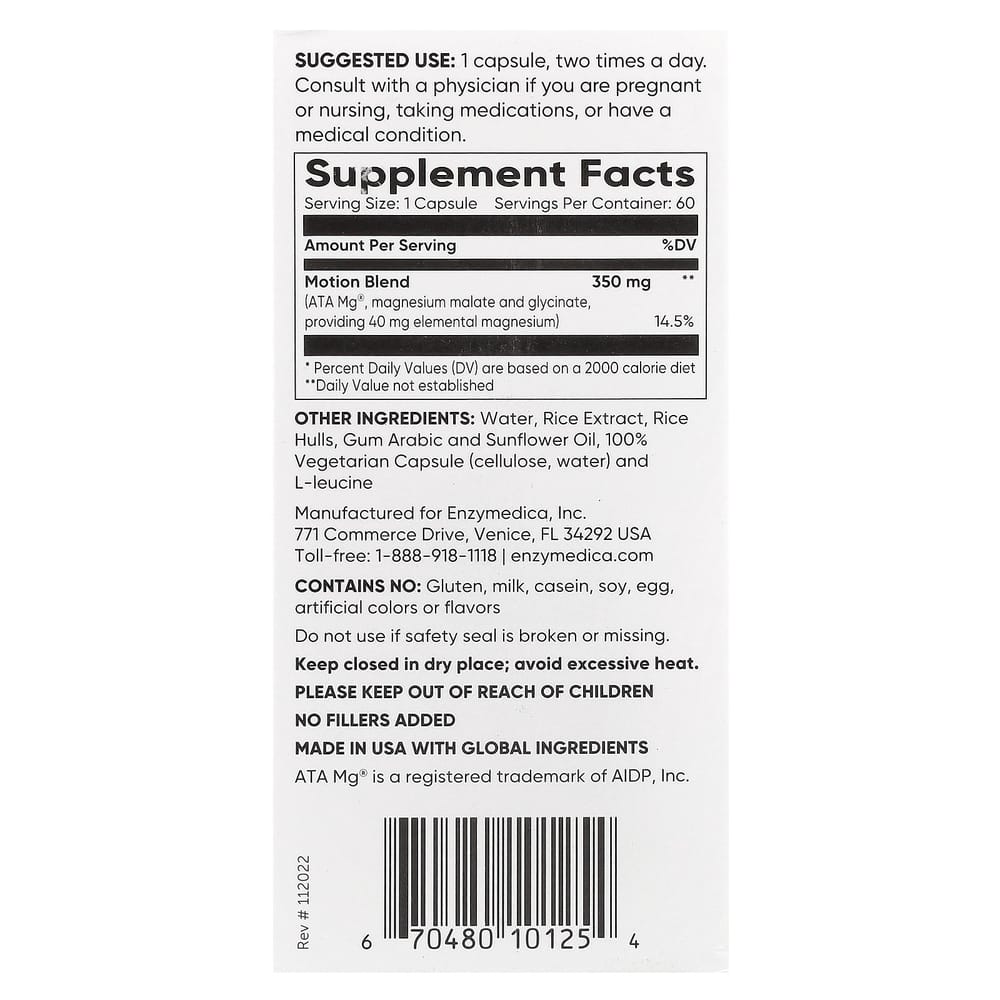 Enzymedica Magnesium Movement Capsules, 60 Counts