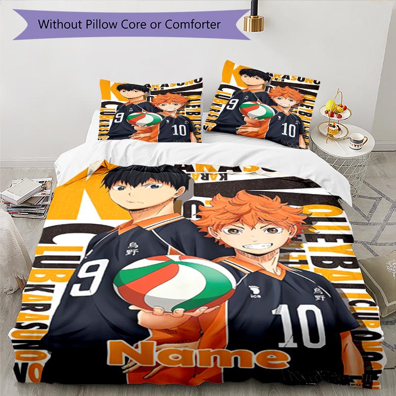 3pcs Custom Name Haikyu Bedding Set Duvet Cover Closure Includes 1 Duvet Cover & 2 Pillowcases, Soft and Comfortable for All Seasons.