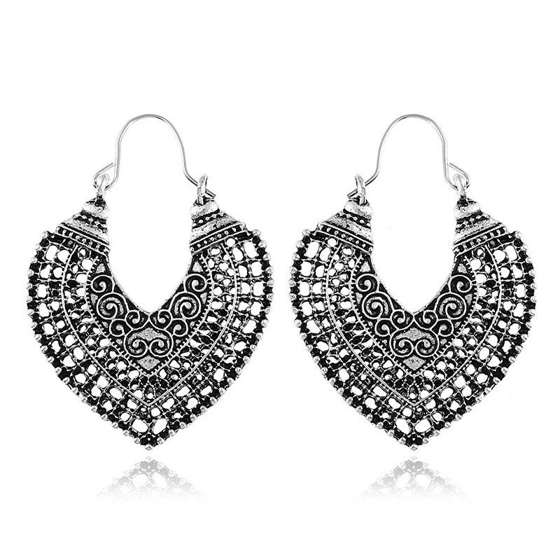 

Retro Heart Round Flower Drop Earrings for Women Hollow Out Carve Geometric Dangle Earrings Fashion Statement Zircon Bohemian