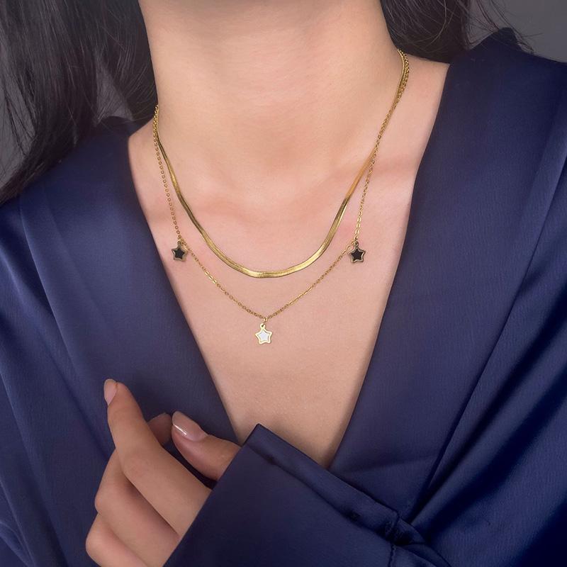 Ladies Titanium Two Layer Stars Pendant Necklace Jewelry