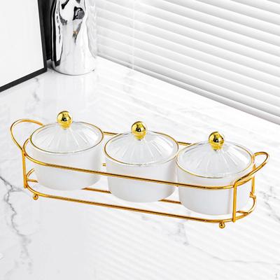 Dried Fruit Plate Set Candy Dish with Lids 3 Grids Cookie Jar Divided Serving Dishes for Desktop